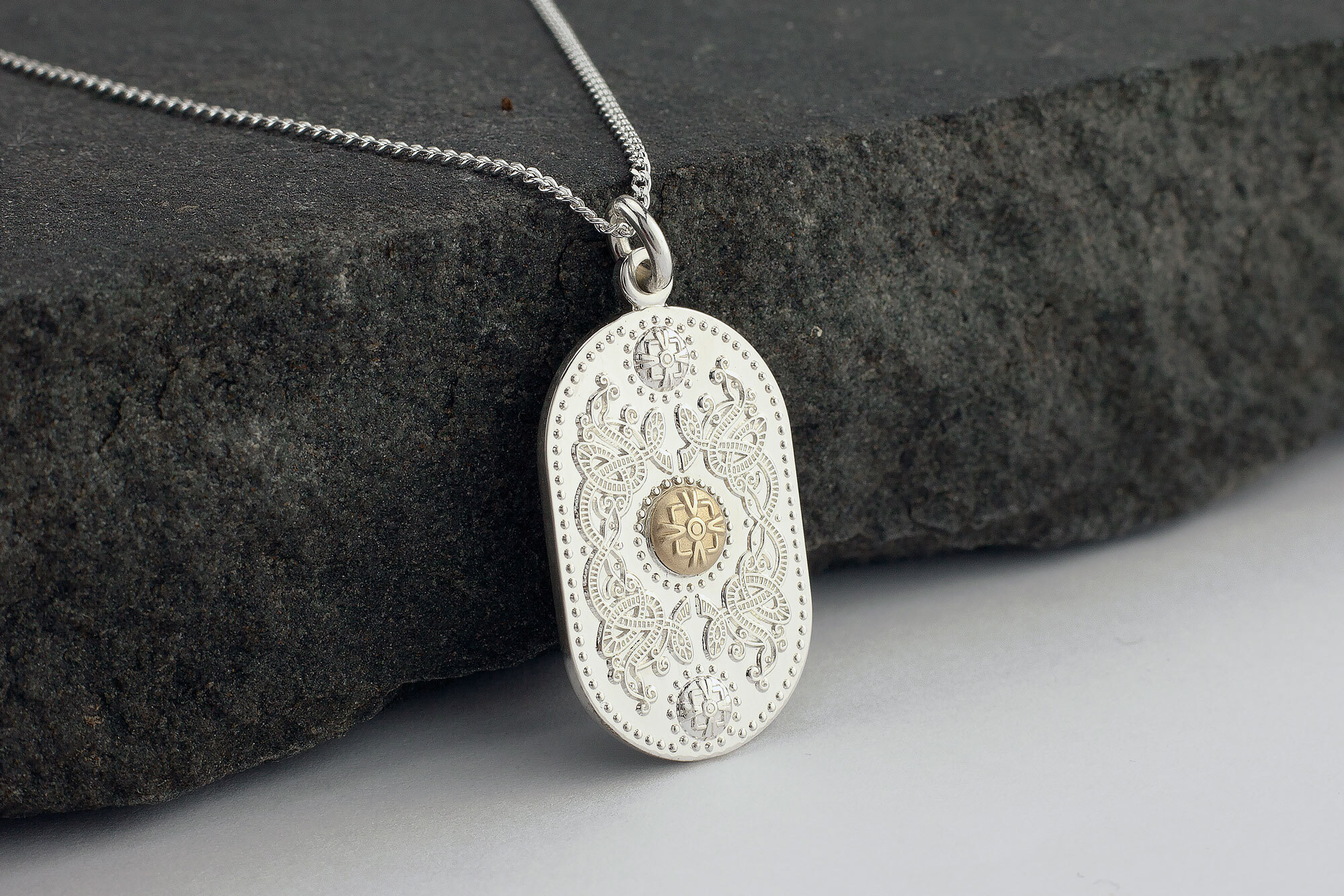 Sterling Silver Ardagh Chalice Necklace with 10K Gold Bead