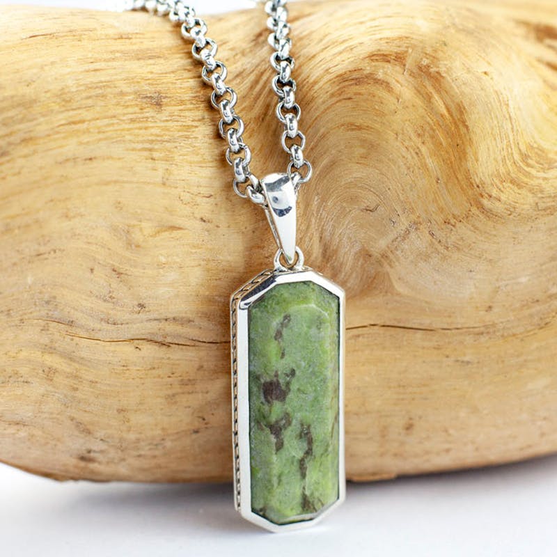 Sterling Silver Oblong Connemara Marble Necklace Made In Ireland