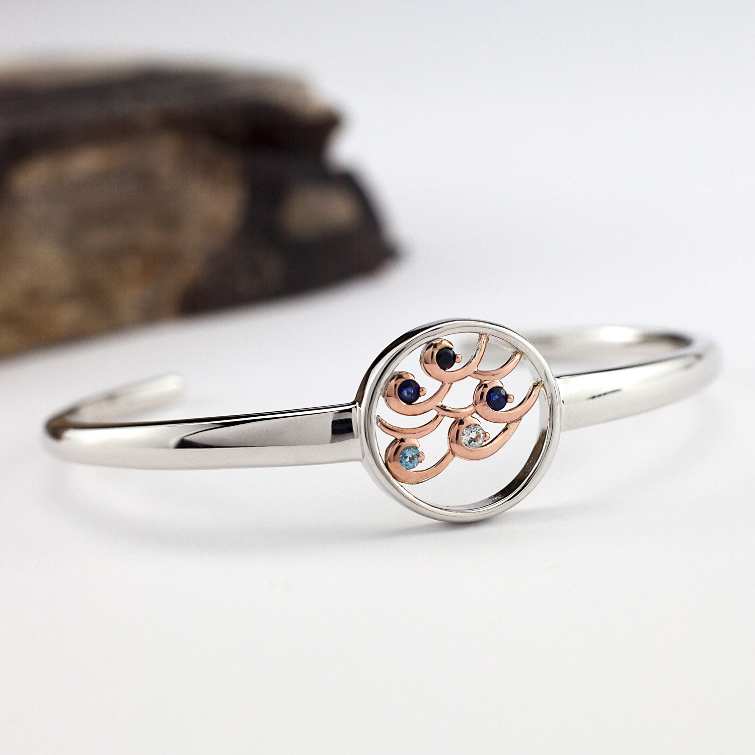 Sterling Silver & 10k Irish Rose Gold Ninth Wave Bangle