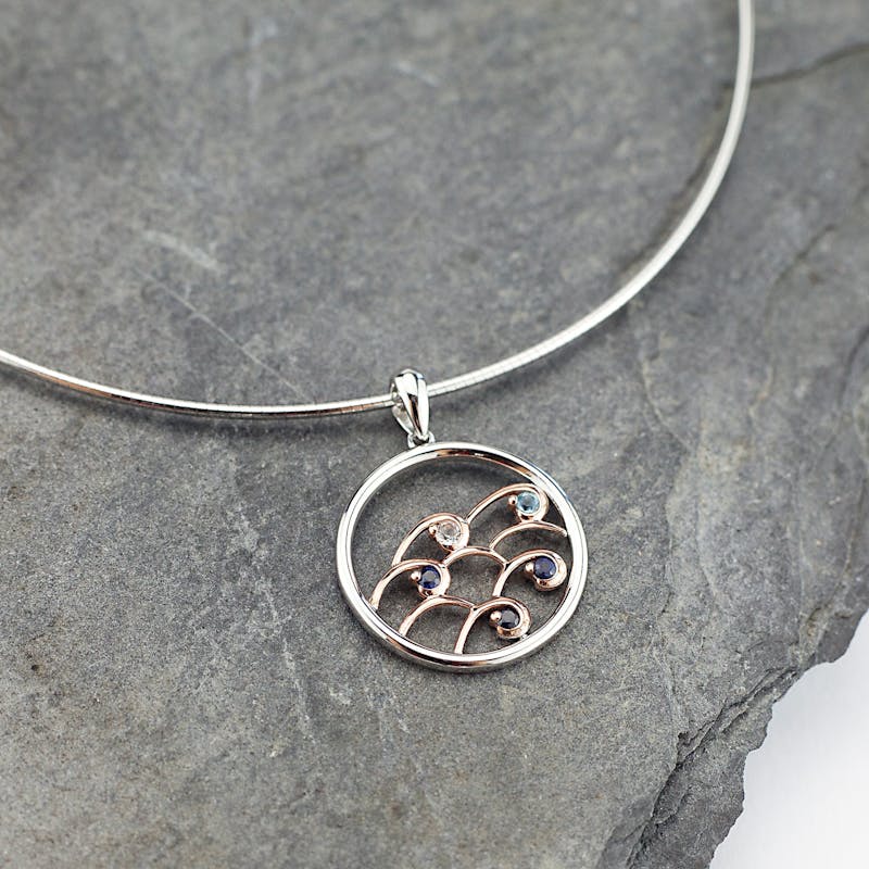 Sterling Silver & 10k Irish Rose Gold Celtic Wave Necklace