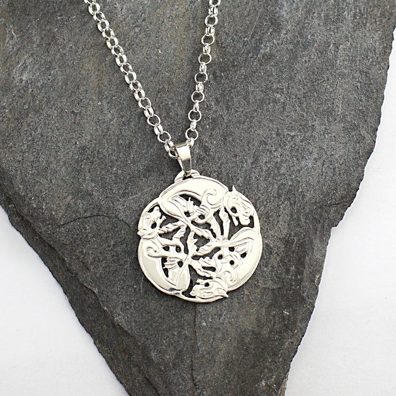 Book of Kells & Triskele Necklace - Shown with Classic Rolo Chain