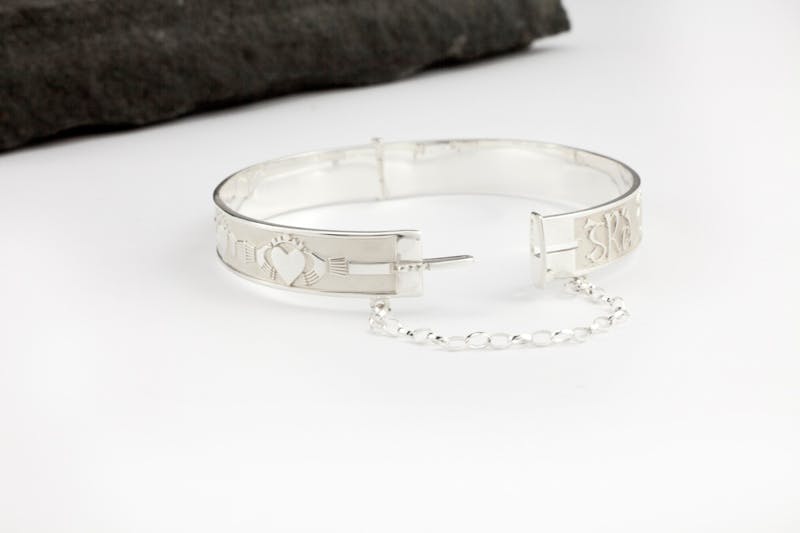 Striking Sterling Silver Claddagh & Gaelic Bracelet For Women