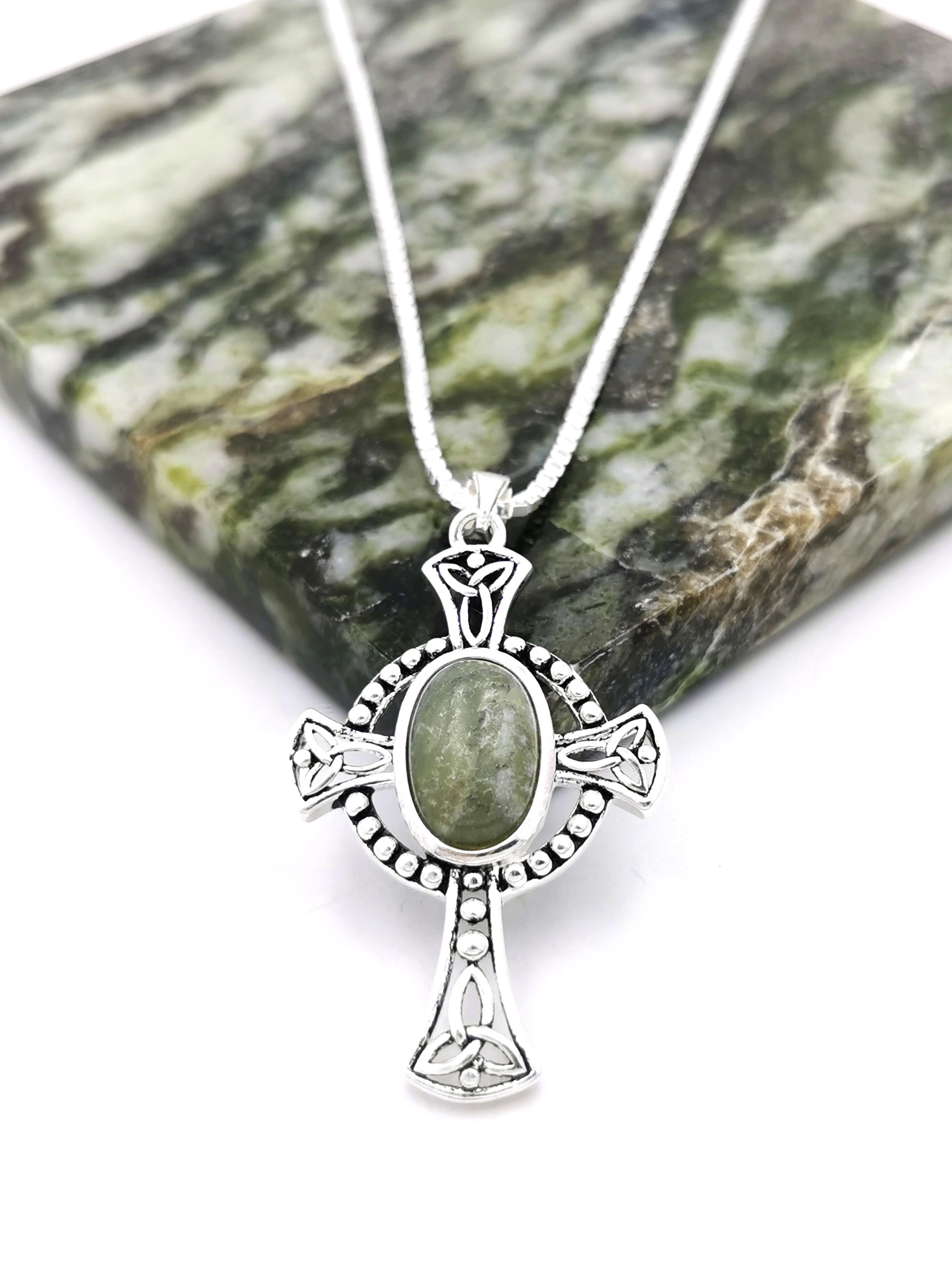 Celtic Cross & Connemara Marble - Shown on Box Chain