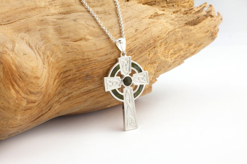 Silver Connemara Marble Set Celtic Cross Pendant 2 Sizes Made In