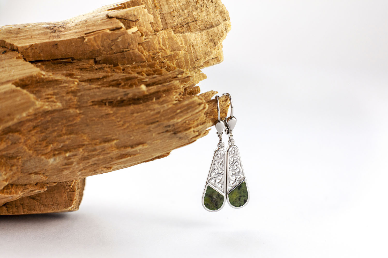 Genuine Sterling Silver Trinity Knot & Connemara Marble Earrings For Women