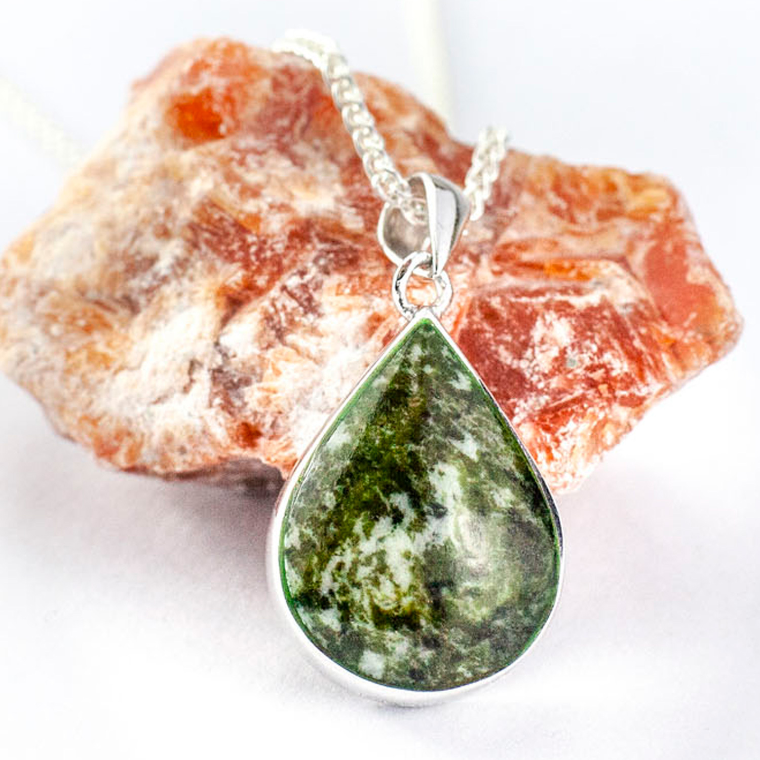 Sterling Silver Tear-Drop Connemara Marble Pendant