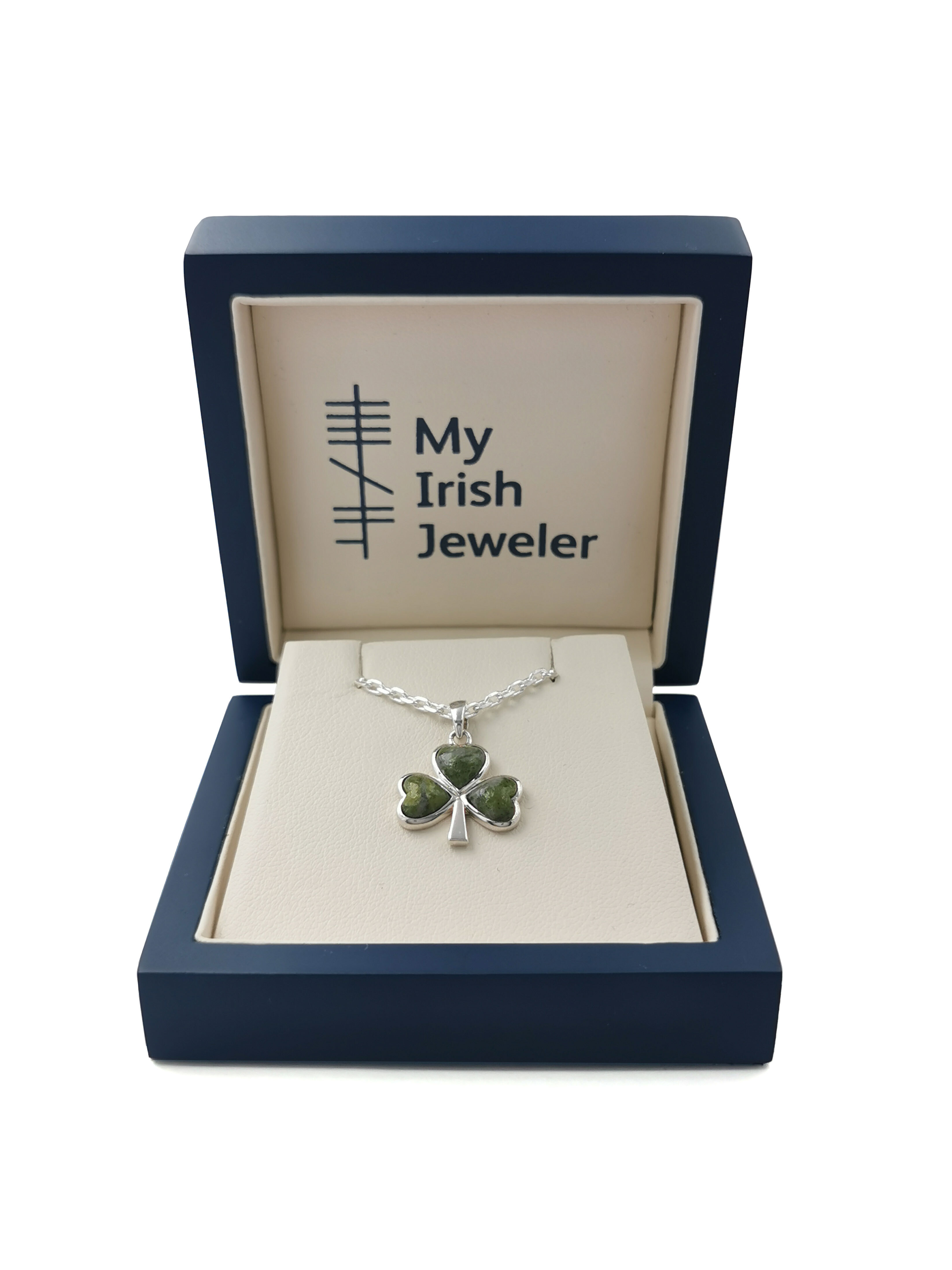 Womens Sterling Silver Shamrock Necklace. In Luxury Packaging.