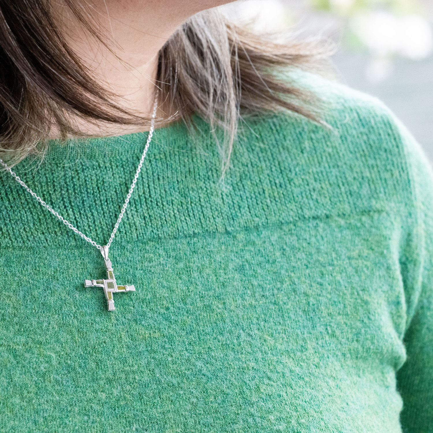 Sterling Silver Connemara Marble St Brigids Cross Necklace, From Ireland