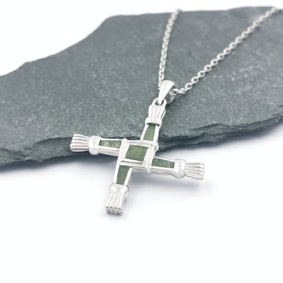 Sterling Silver Connemara Marble St Brigids Cross Pendant