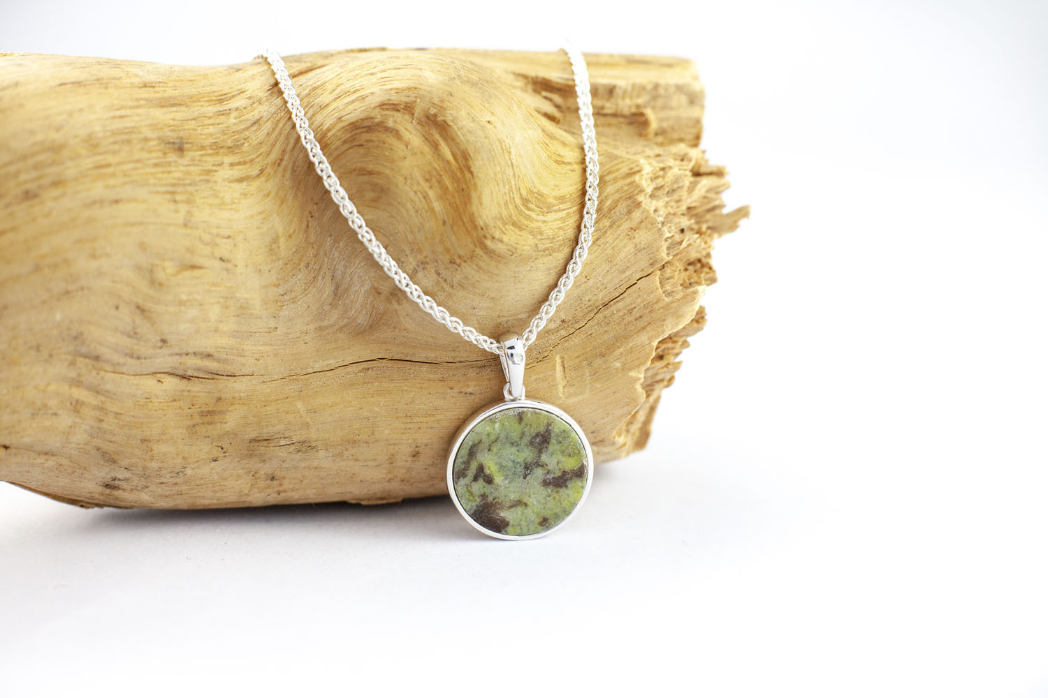 Genuine Sterling Silver Tree of Life & Connemara Marble Necklace For Women. Picture Of The Reverse Side.