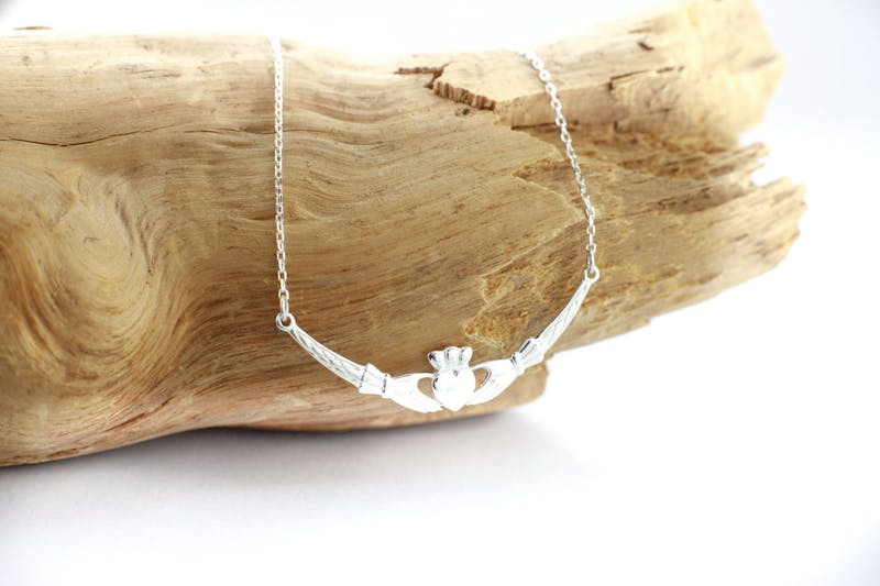 Womens Genuine Sterling Silver Claddagh Necklace