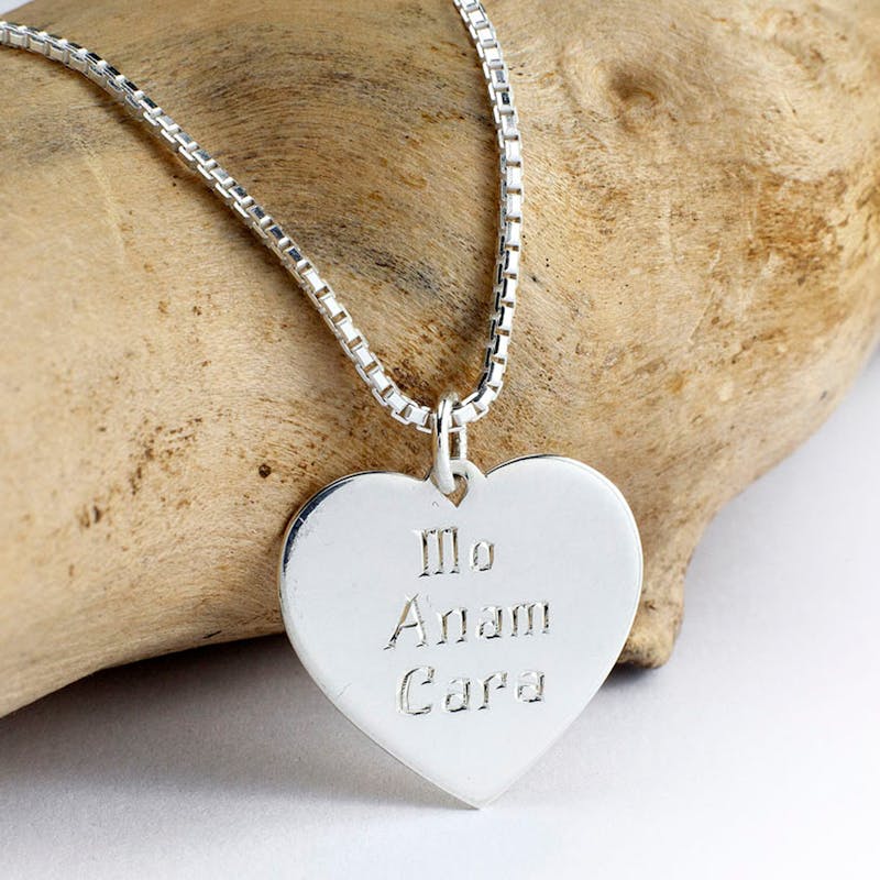 Silver Hand Engraved Mo Anam Cara Heart Pendant, Made in Ireland