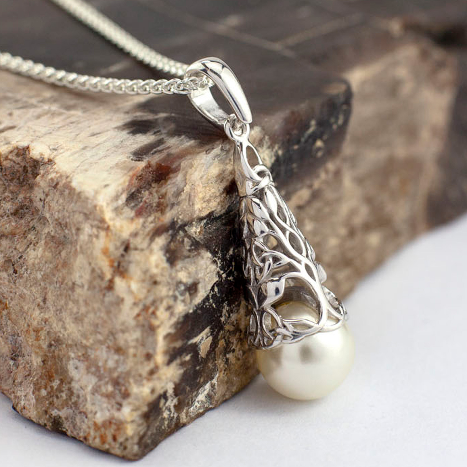 Sterling Silver Pearl Tree Of Life Necklace