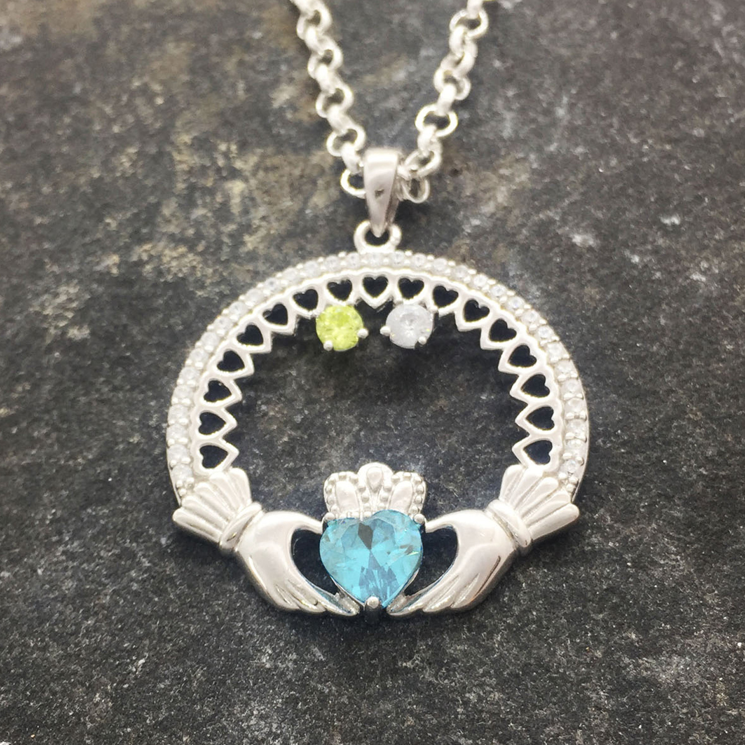 Family Claddagh Birthstone Necklace