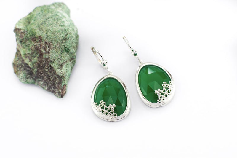 Sterling Silver Green Onyx Shamrock Drop Earrings Made In Ireland