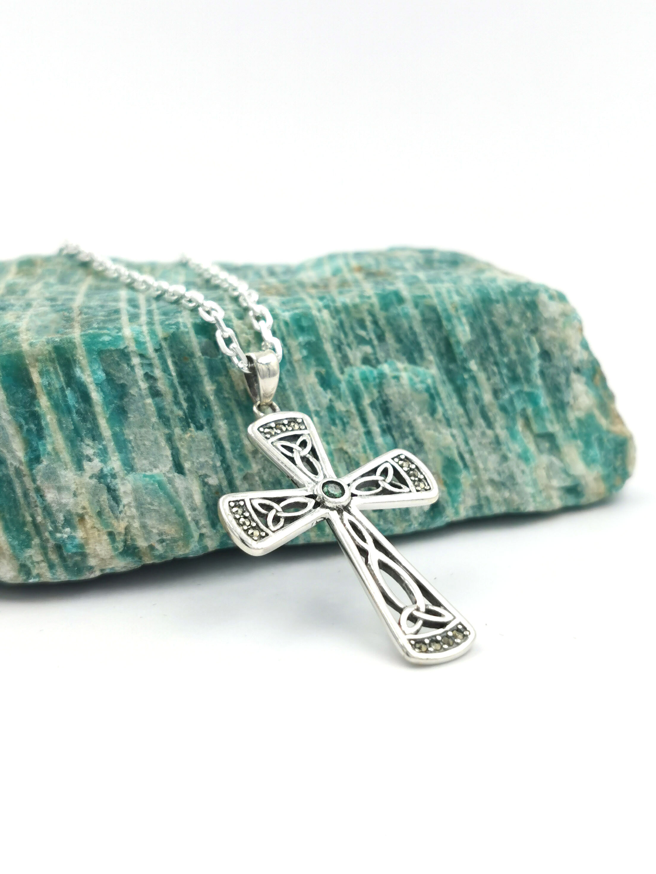 Celtic Cross & Trinity Knot - Shown with Light Cable Chain