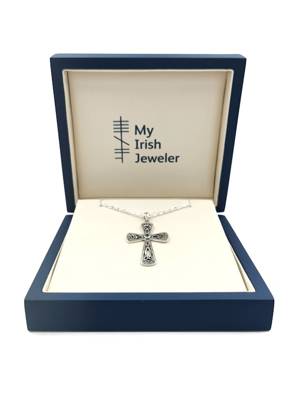 Womens Genuine Sterling Silver Celtic Cross & Trinity Knot Necklace. In Luxury Packaging.