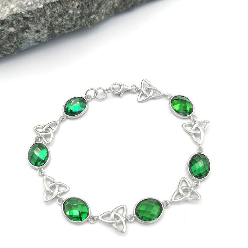 Sterling Silver Stone Set Trinity Knot Bracelet,… | My Irish Jeweler
