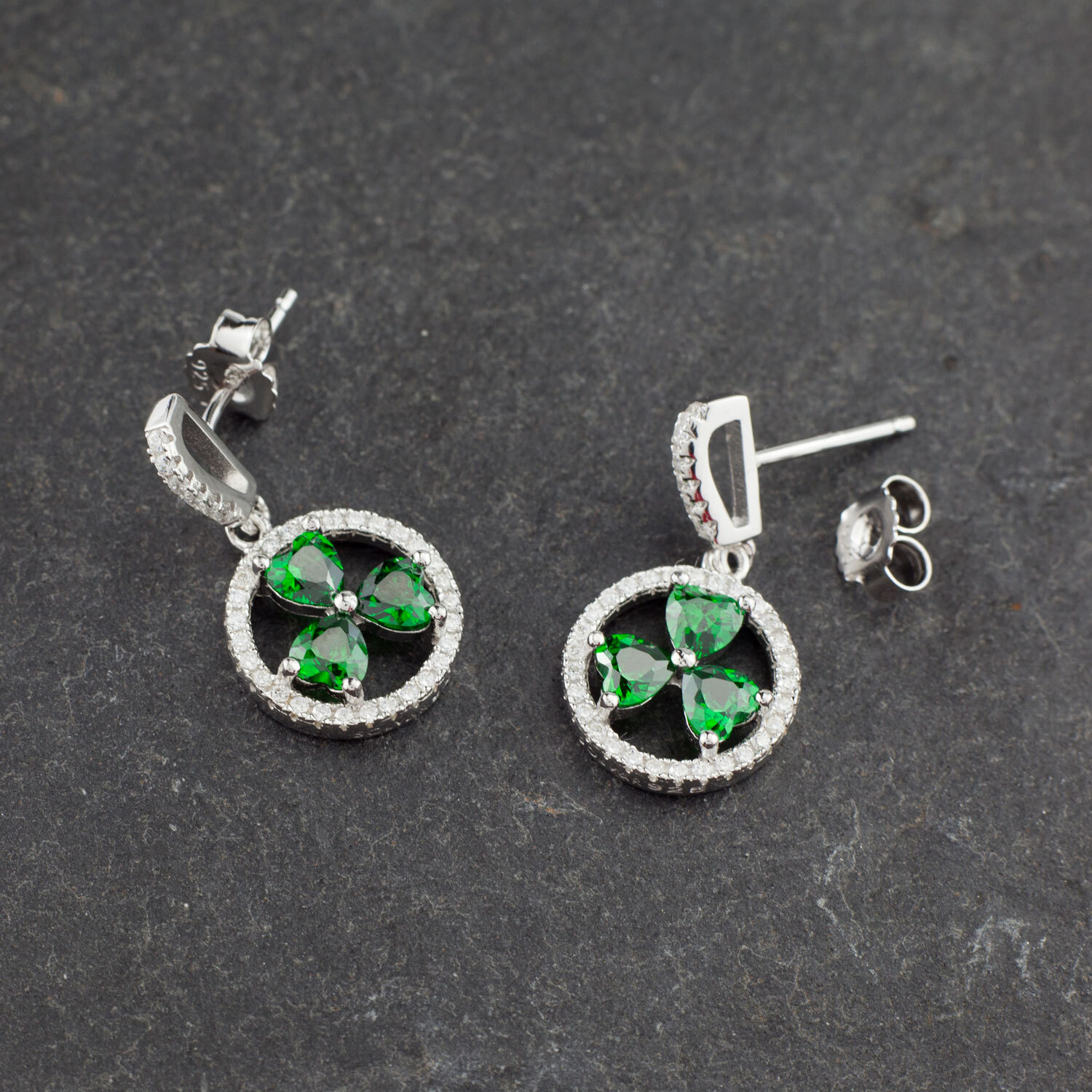 Sterling Silver CZ Shamrock Earrings