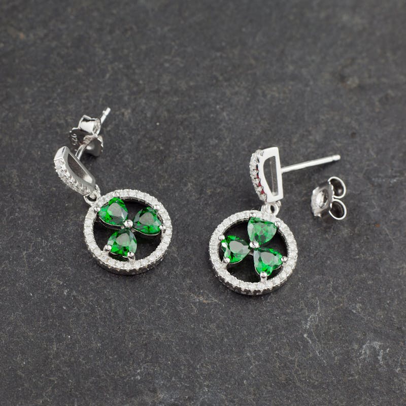 925 Sterling Silver Irish Shamrock Necklace & Celtic Trinity Knot Earring Set - Handmade Jewelry Gift