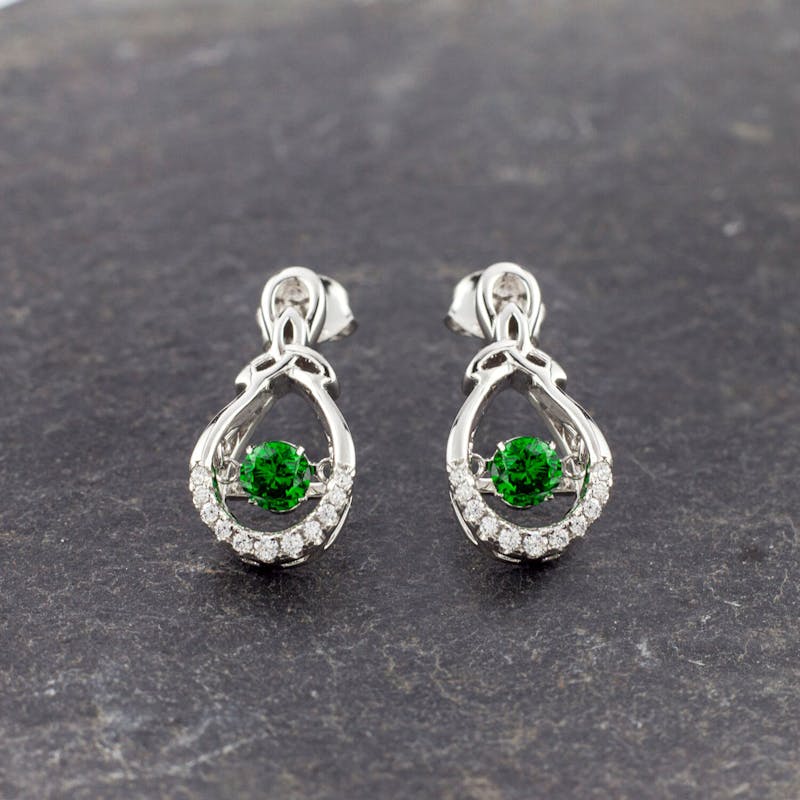 Sterling Silver Dancing Trinity Knot Green Stone… | My Irish Jeweler