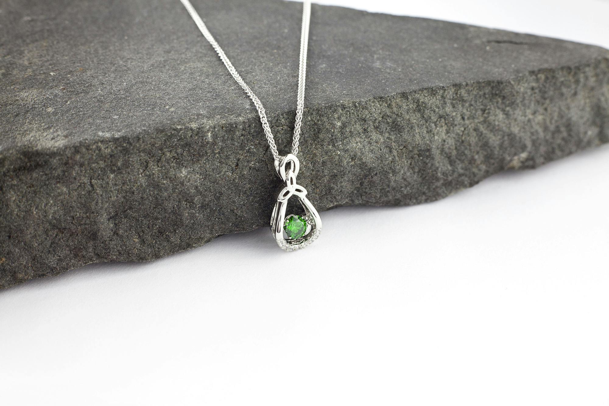 Sterling Silver Celtic Trinity Knot Green Stone… | My Irish Jeweler