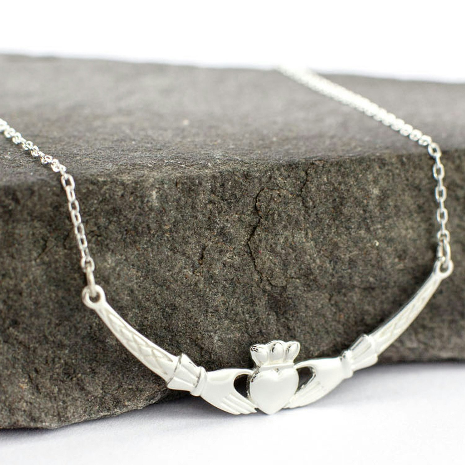 Silver Celtic Crescent Moon and Claddagh Necklace