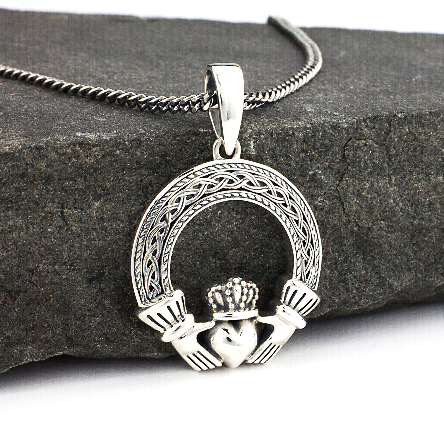 Silver Claddagh Birthstone Pendant Shanore - Claddagh Necklace | Fallers