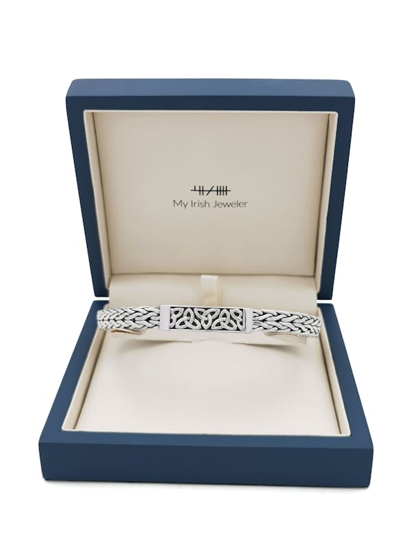 Genuine Sterling Silver Trinity Knot Bracelet For Men. In Luxury Packaging.