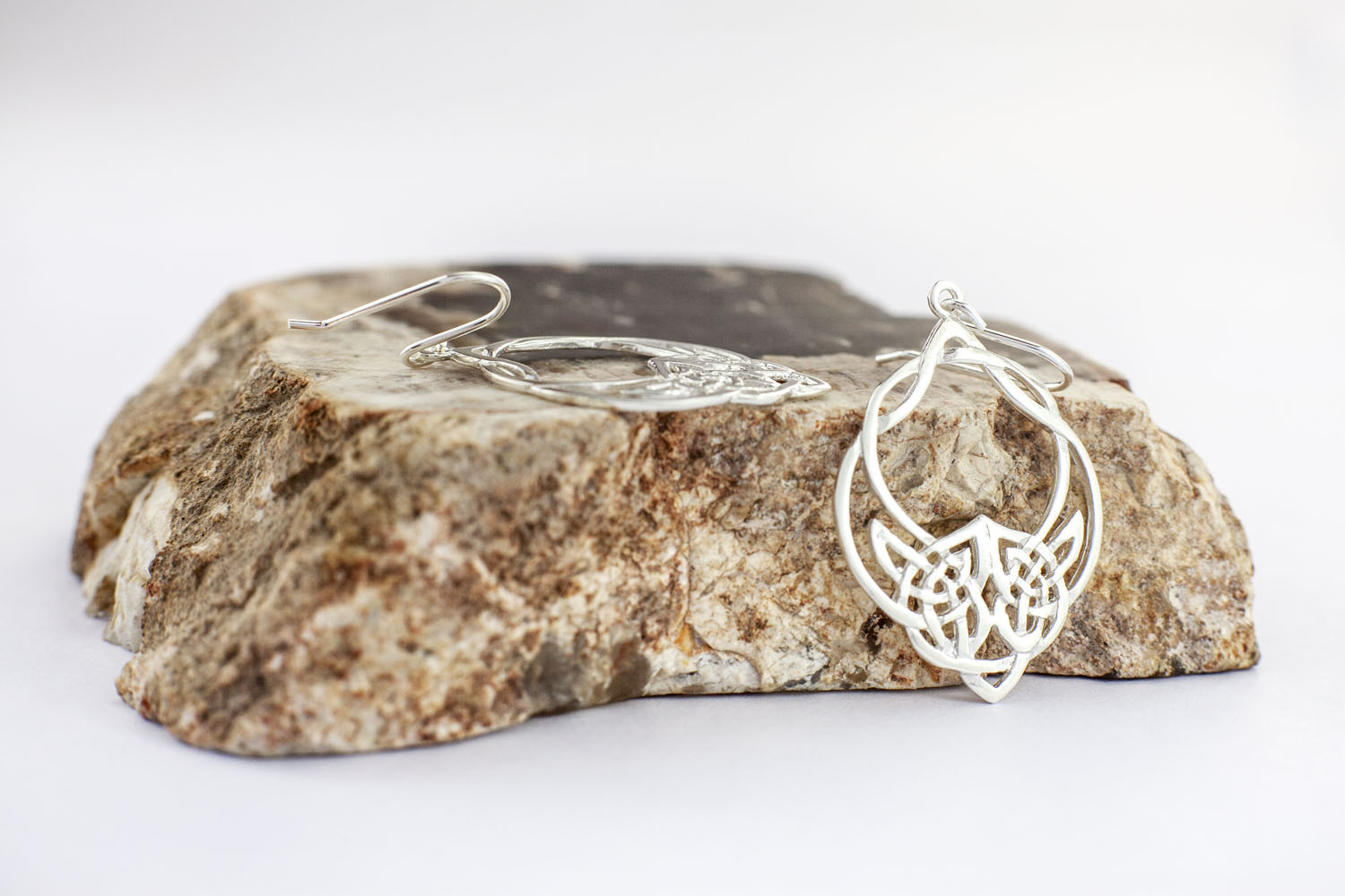 Large Striking Sterling Silver Celtic Knot Earrings For Women. Side View.