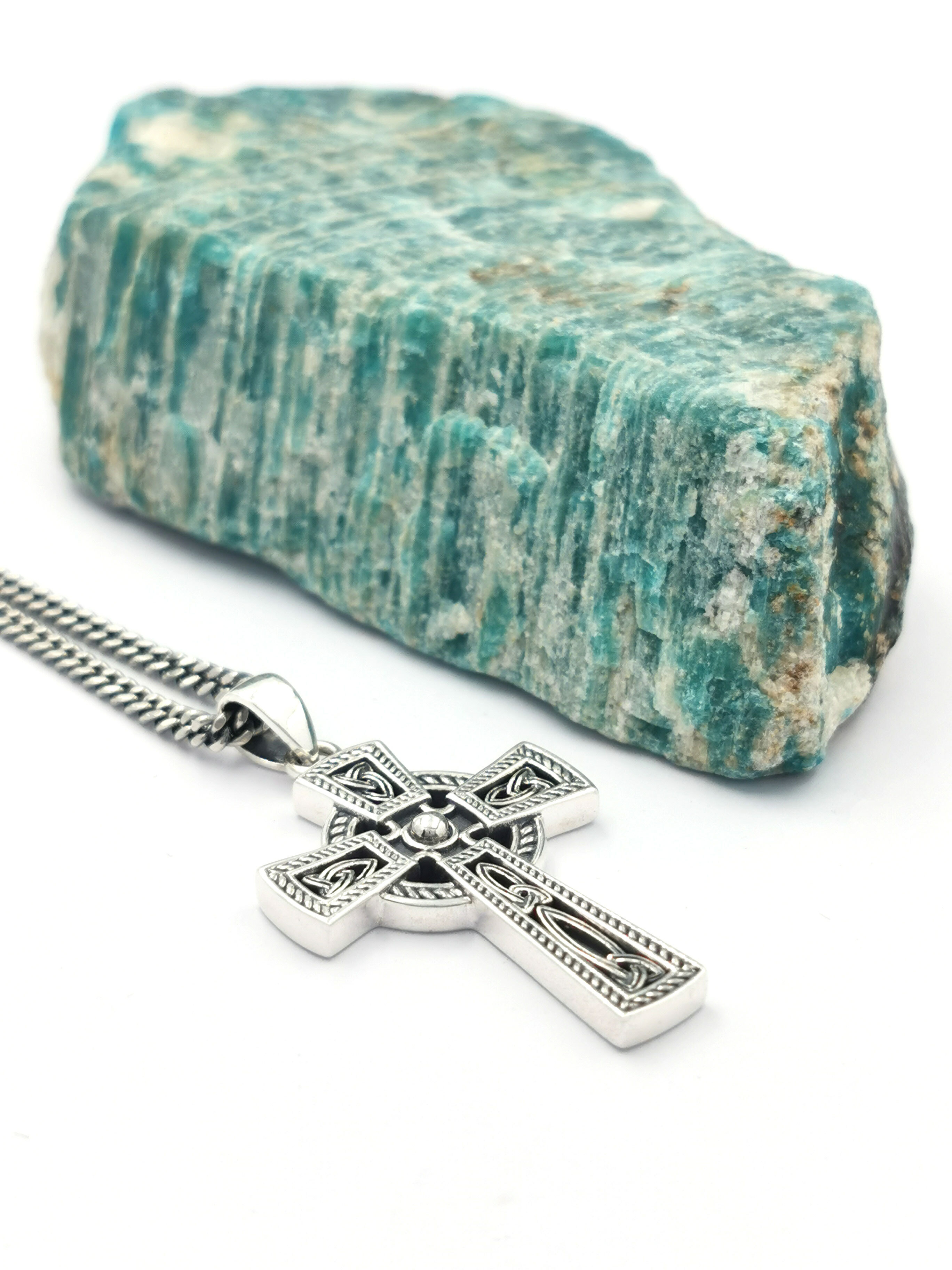 Genuine Sterling Silver Celtic Cross & Celtic Knot Necklace With a Oxidised Finish For Men