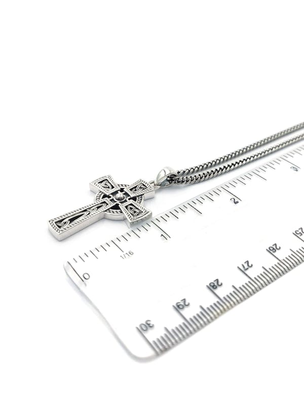 Real Sterling Silver Celtic Cross Necklace With a Oxidized Finish For Men. Picture For Scale.