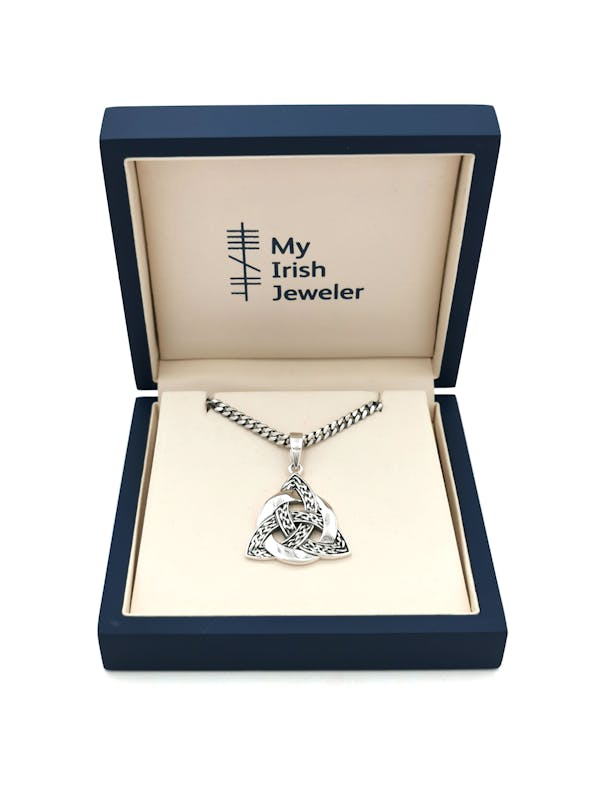 Mens Trinity Knot Necklace in Sterling Silver. In Luxury Packaging.
