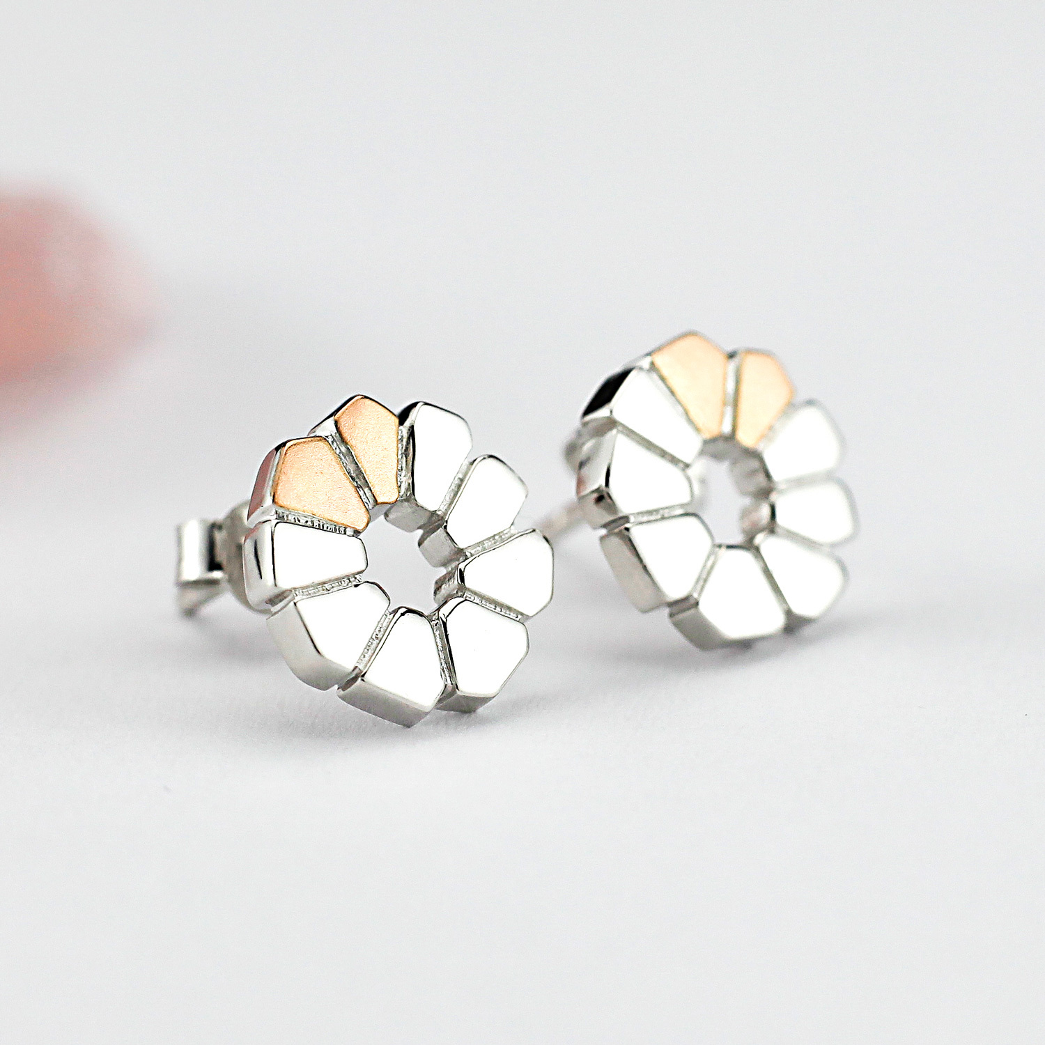 Sterling Silver & 10k Irish Rose Gold Giants Causeway Earrings