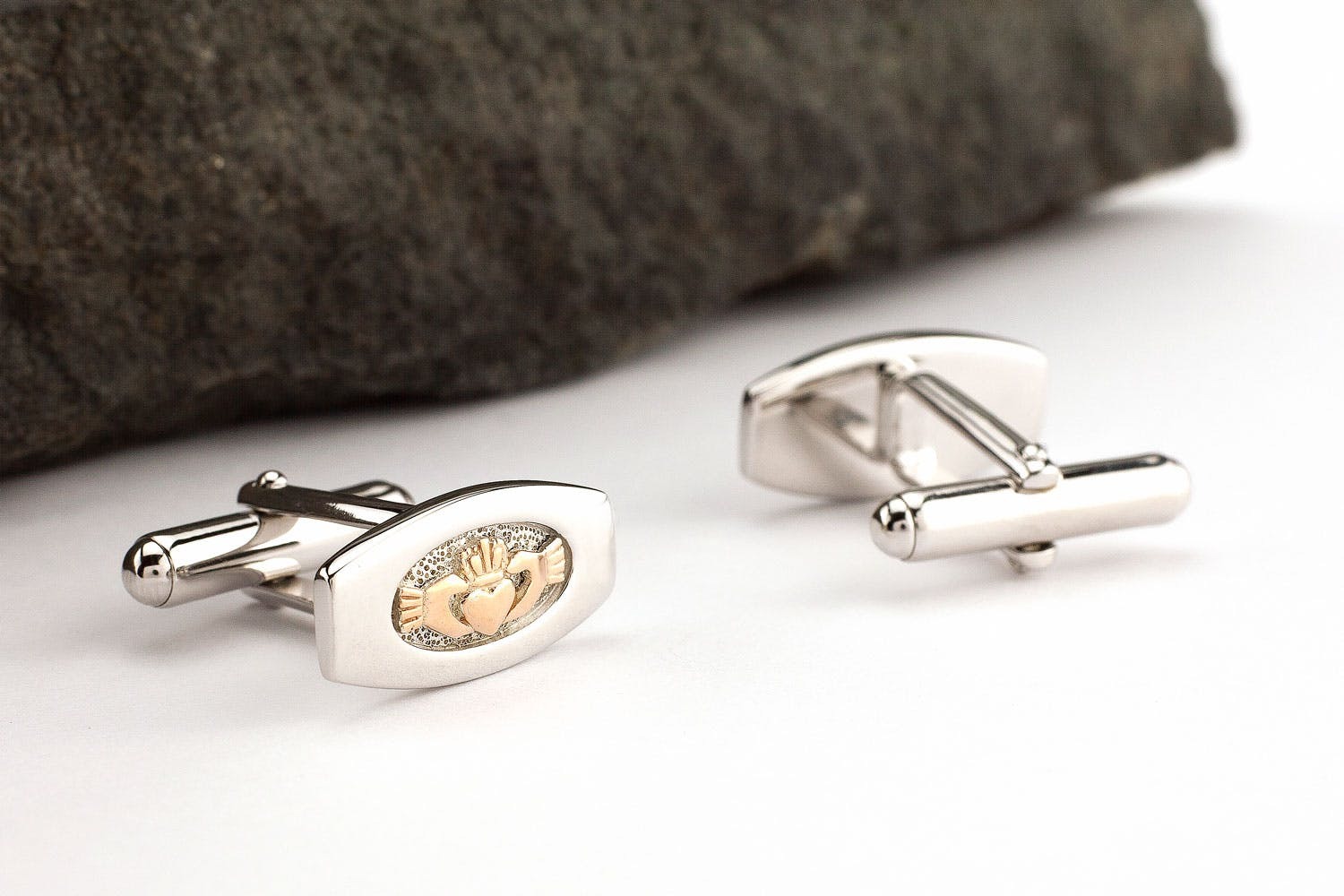 Sterling Silver And Irish Rose Gold Claddagh Cufflinks