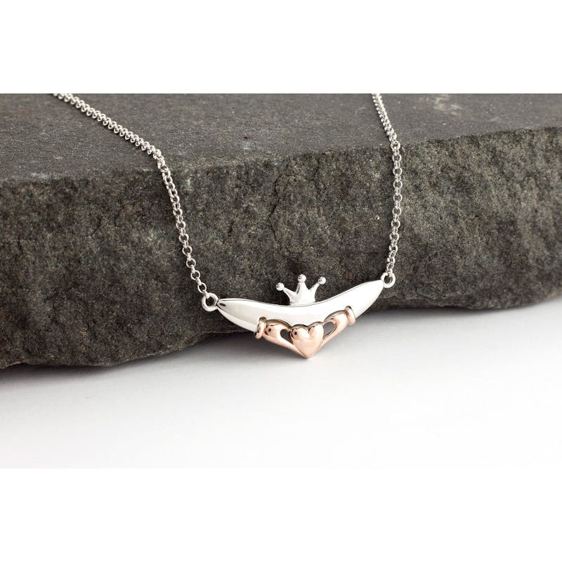 Sterling Silver And 10k Rose Gold Claddagh Necklace