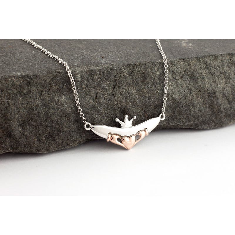 Sterling Silver And 10k Rose Gold Claddagh Necklace, From Ireland
