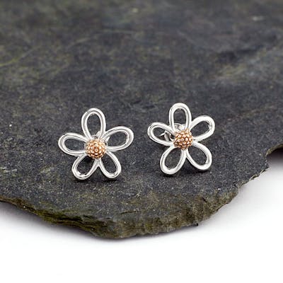 Sterling Silver And Irish Rose Gold Celtic Daisy Earrings