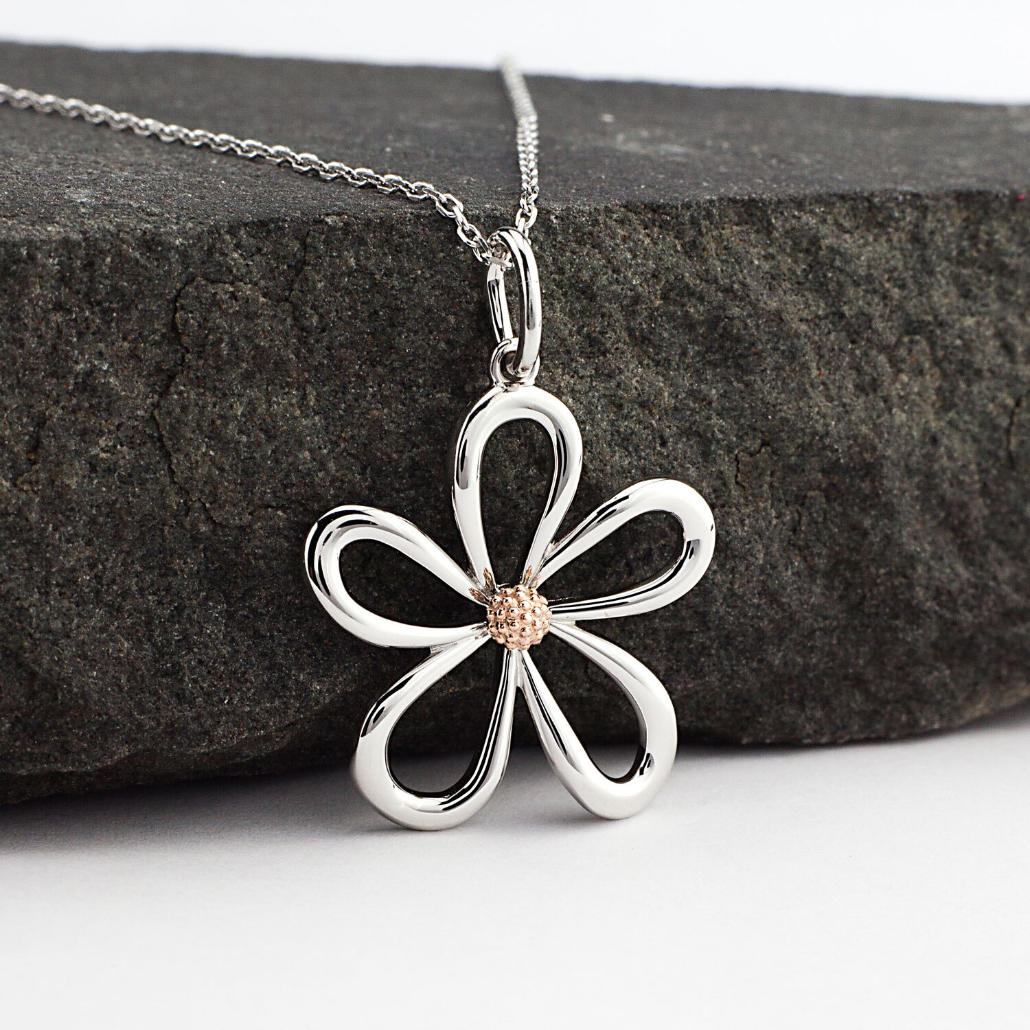 Bronze and Silver Daisy Necklace with Gold Fill Chain