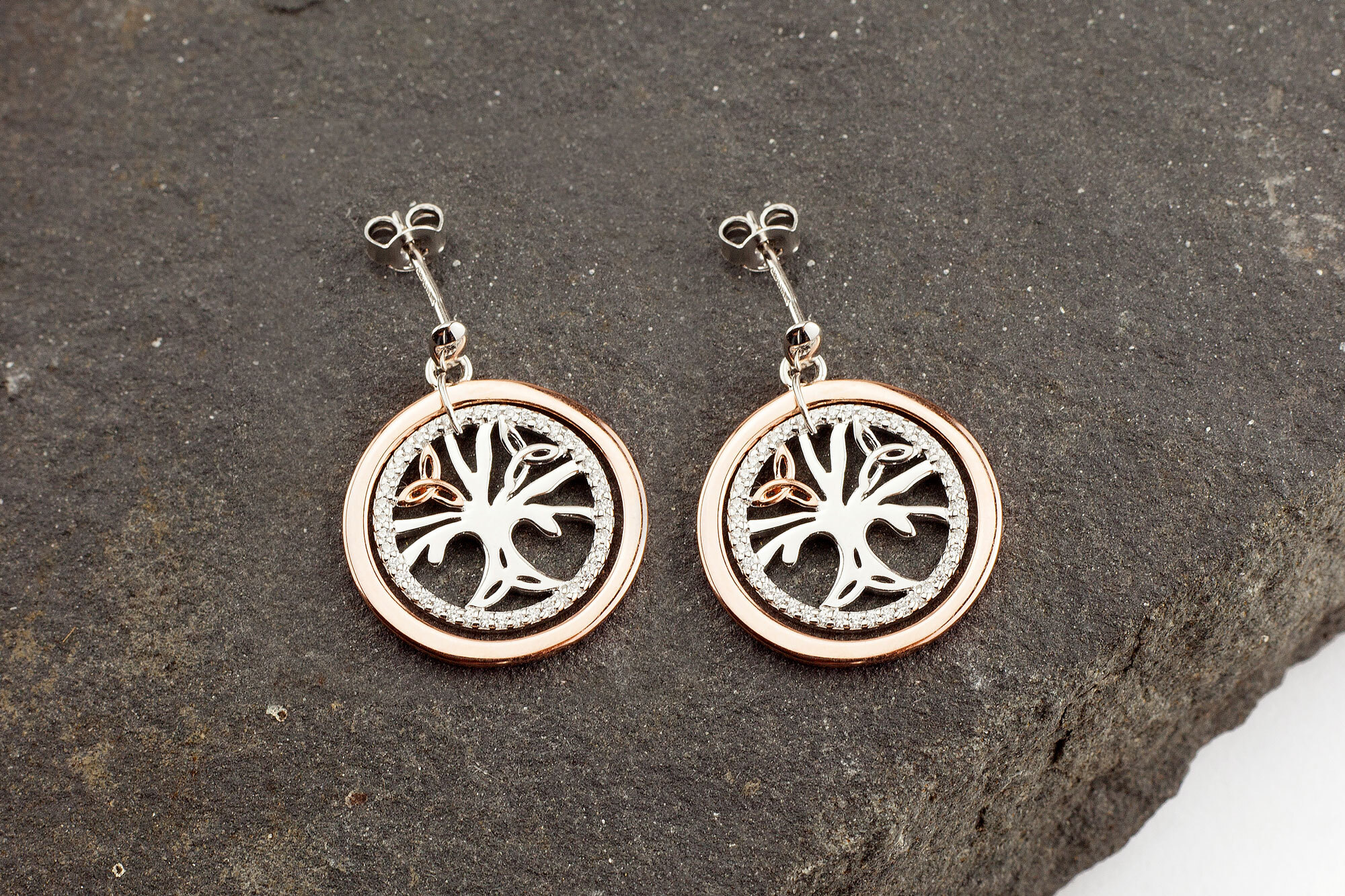 Striking Sterling Silver & Rose Gold Tree of Life Gift Set For Women