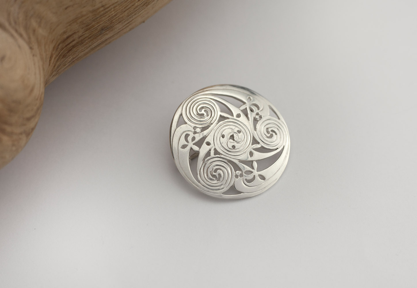 Womens Medium Sized Celtic Knot & Triskele Brooch in Real Sterling Silver