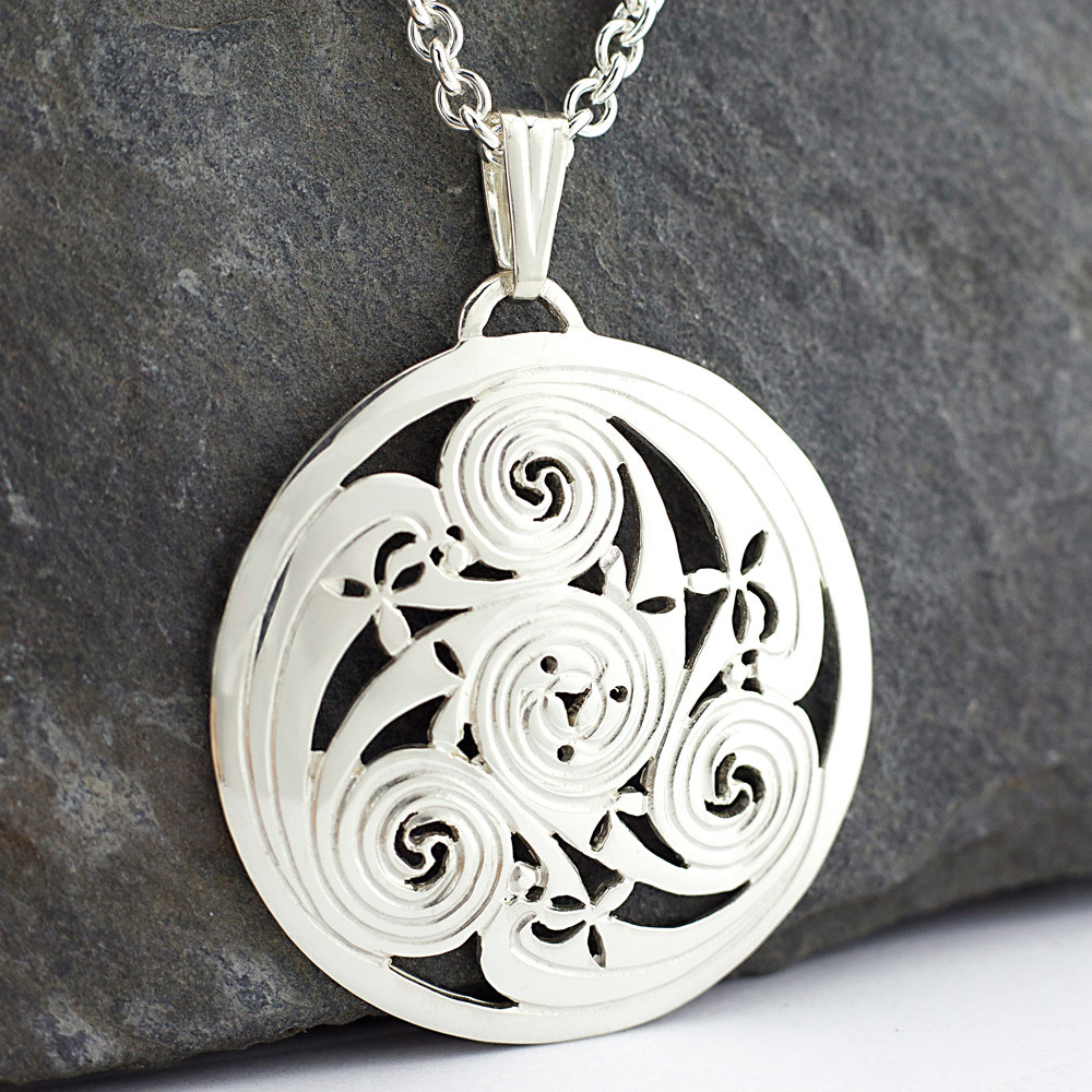 Hand Crafted Solid Sterling Silver Encircled Spiral Triskele 2024 Necklace Pendant