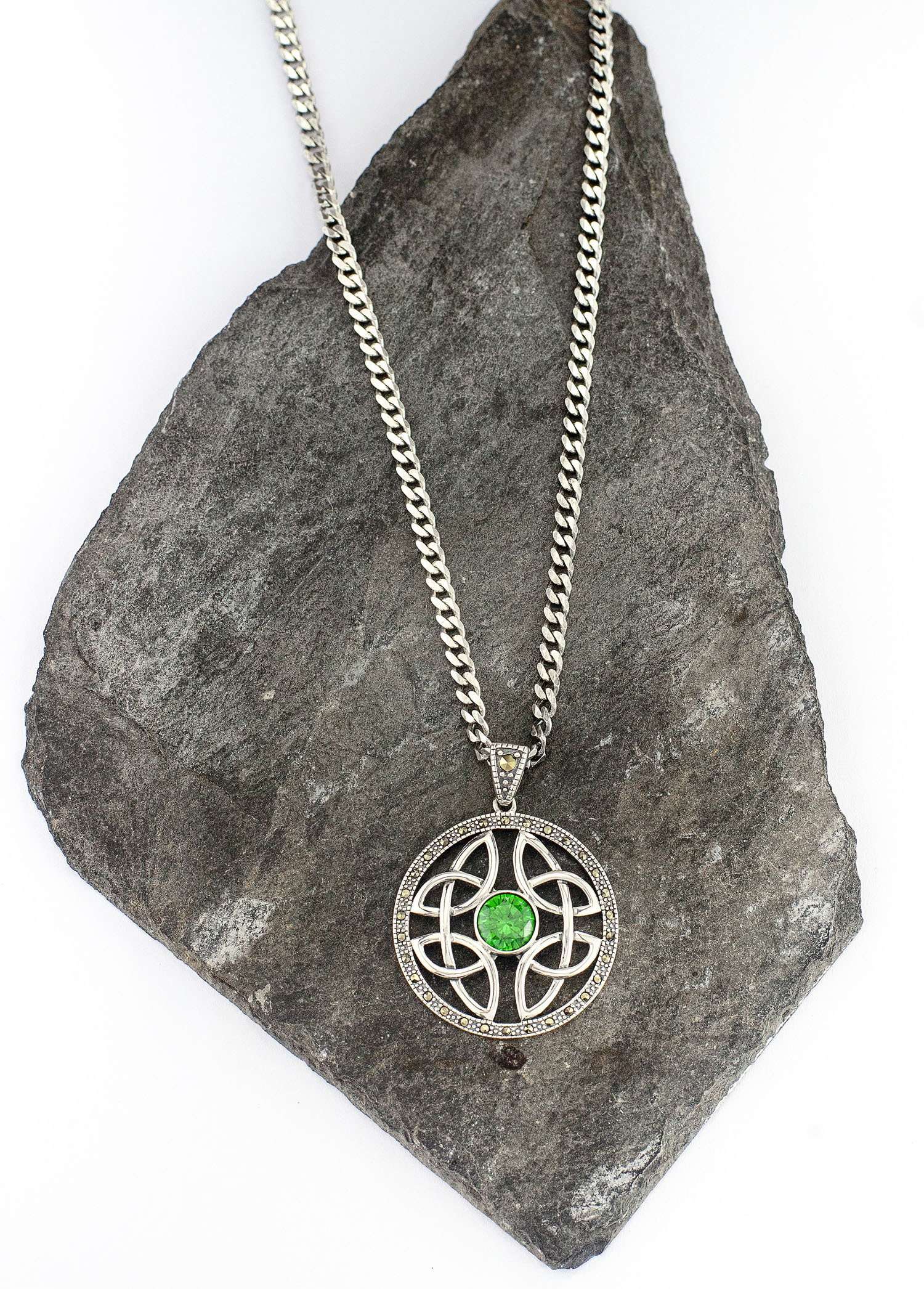 Marcasite and Green CZ Celtic Knot Pendant, From… | My Irish Jeweler