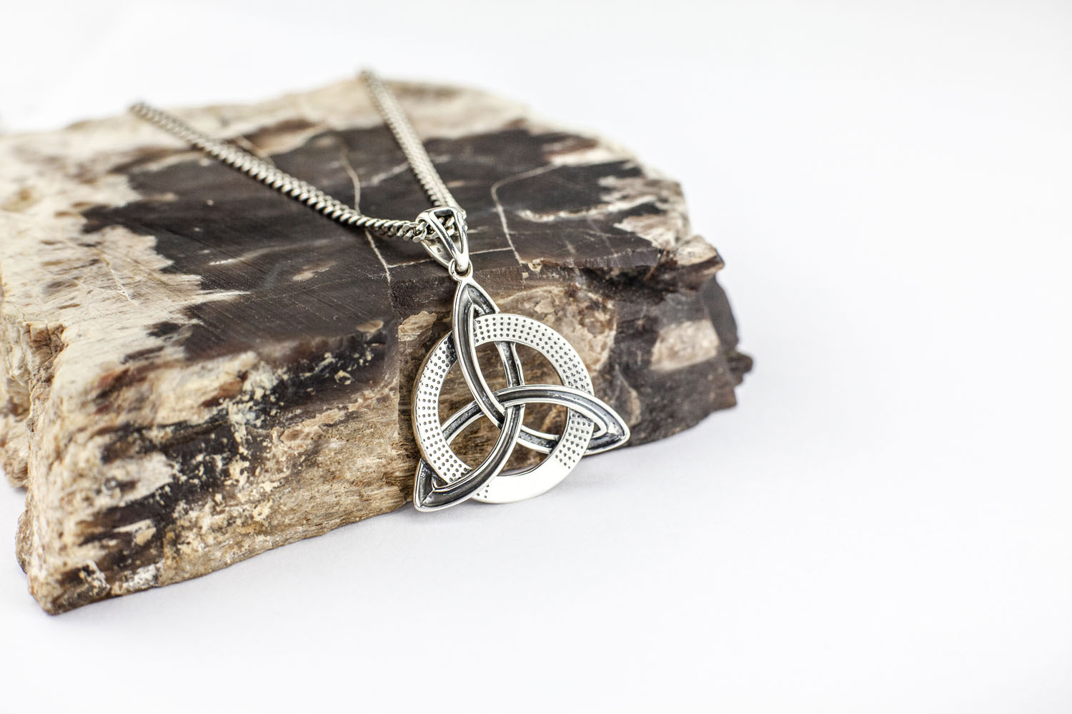 Large Gorgeous Sterling Silver Trinity Knot Necklace For Women. Picture Of The Reverse Side.