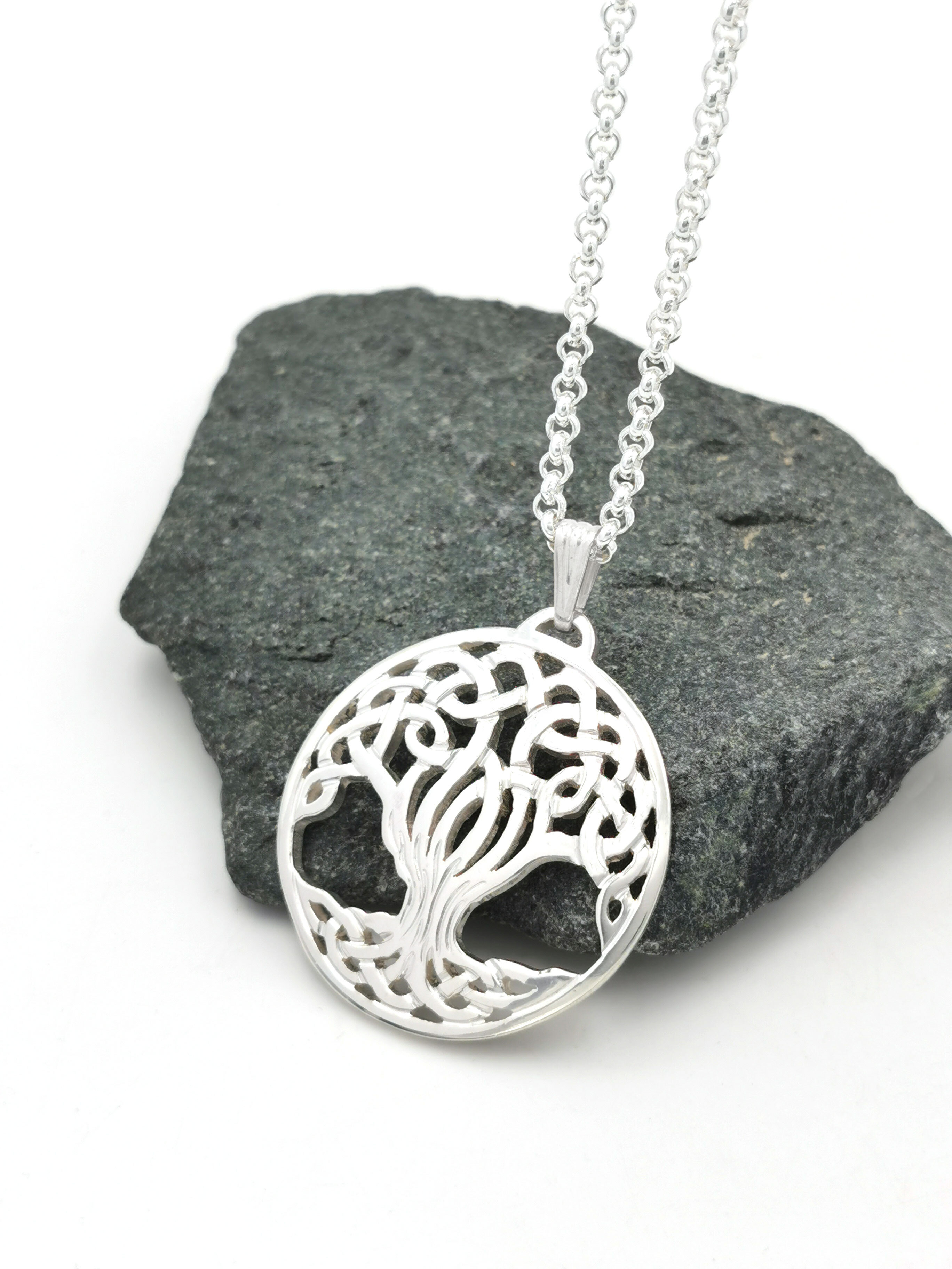 Large Striking Sterling Silver Tree of Life Necklace With a Polished Finish