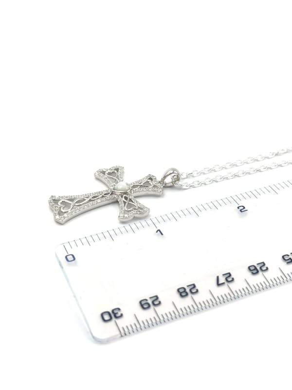 Womens Real Sterling Silver Celtic Cross & Celtic Knot Necklace. Picture For Scale.