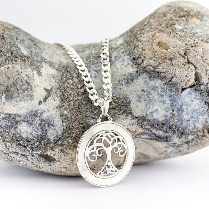 Sterling Silver Mother Of Pearl Tree Of Life Pendant