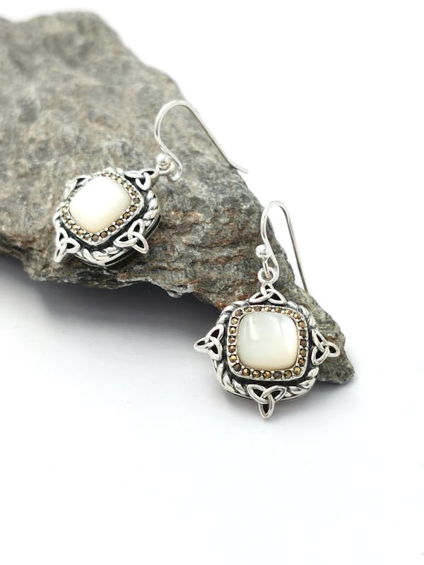 Womens Oxidized Sterling Silver Trinity Knot Earrings