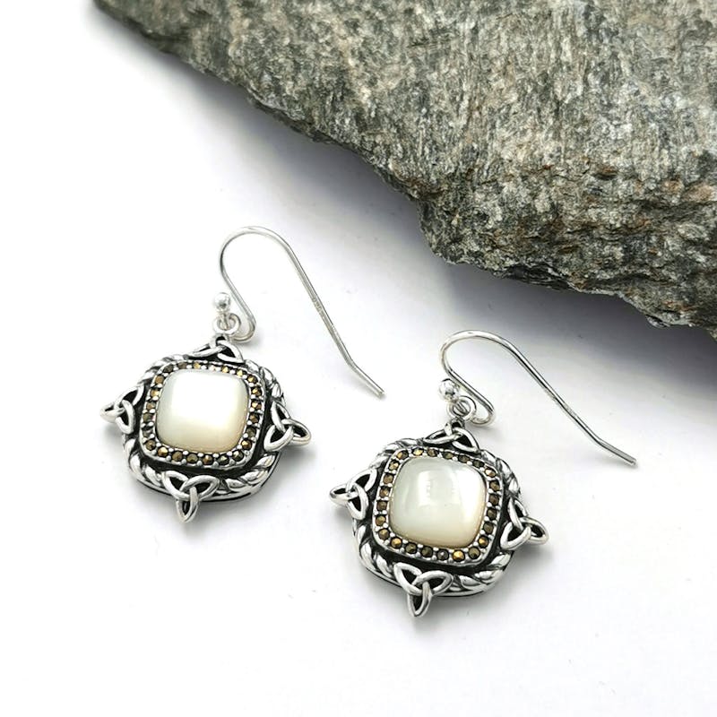 REFURBISHED Celtic sterling silver & mother of pearl earrings
