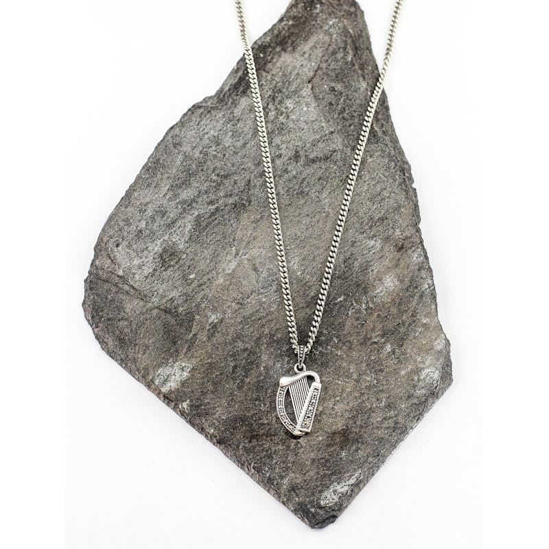 Irish Sterling Silver Irish Harp Necklace For Women